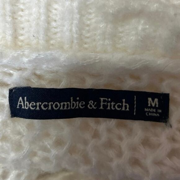 Abercrombie & Fitch Cream Waffle Knit V Back Long Sleeve Sweater Top Size M - Picture 3 of 4